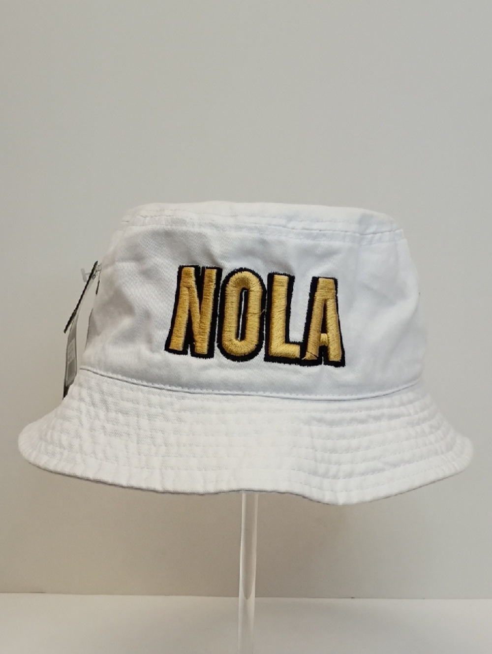 NOLA New Orleans Embroidered Bucket Hat White Gold Logo L/XL Travel Festival